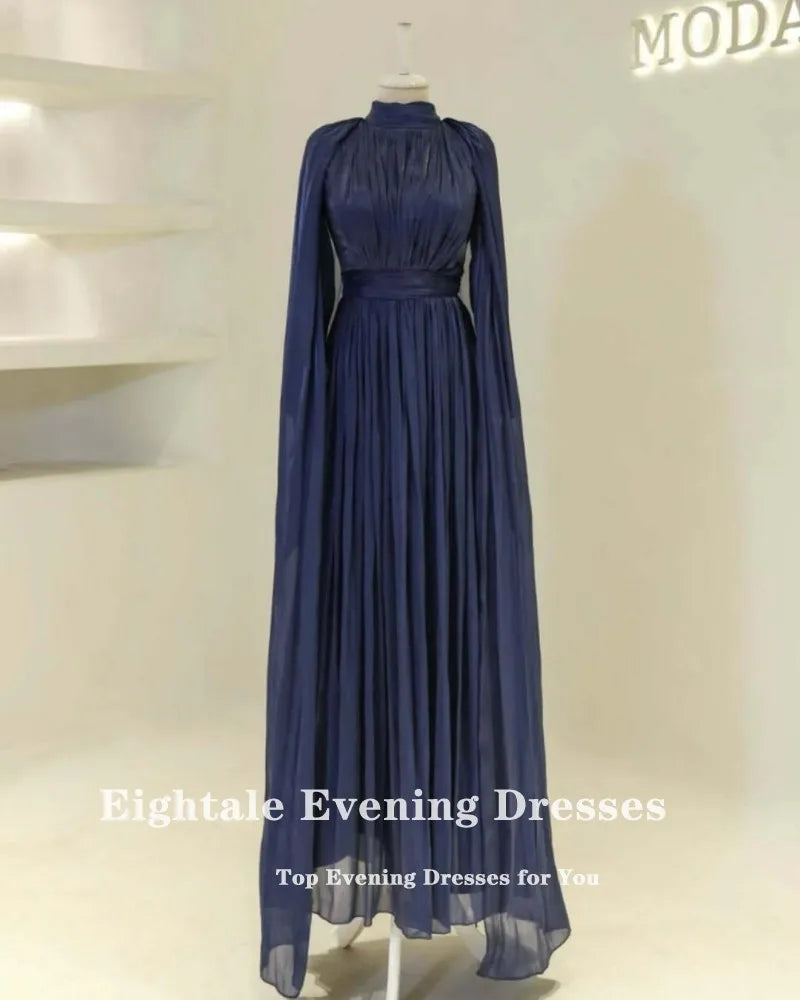 Eightale Arabic Evening Dress High Neck Pleats