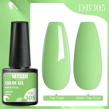 Green nail gel polish with a black bottle cap on a green background