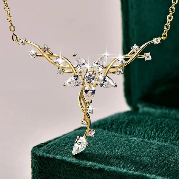 Teardrop Round Cubic Collarbone Charm Chain