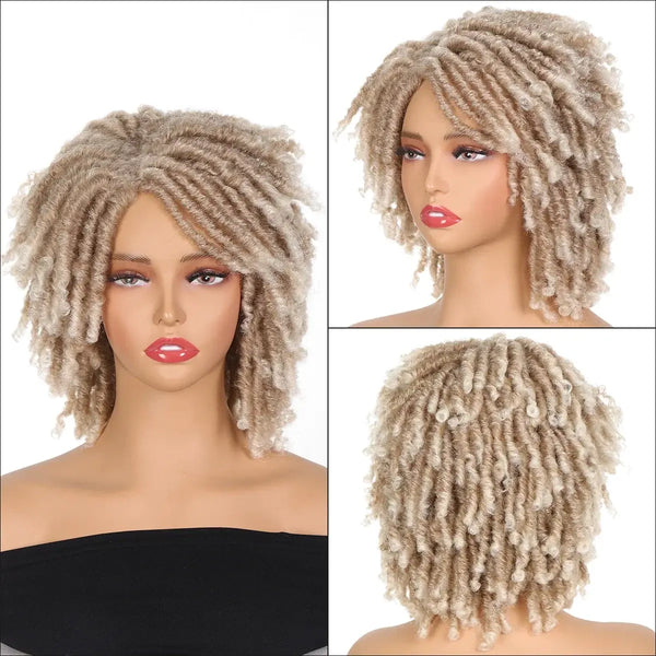 Afro curly braided wig for black women front view showing full volume.