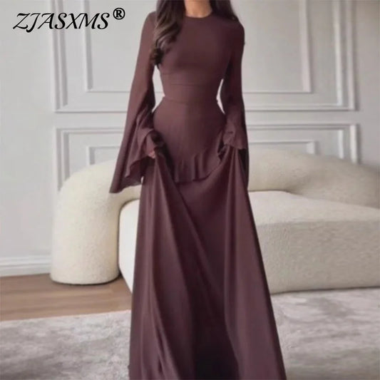 High Neck Solid Ruffles Party Pleated Dresses
