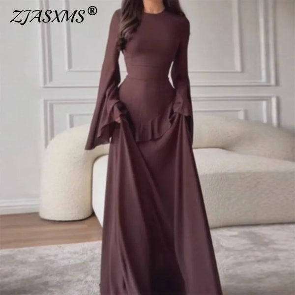 High Neck Solid Ruffles Party Pleated Dresses