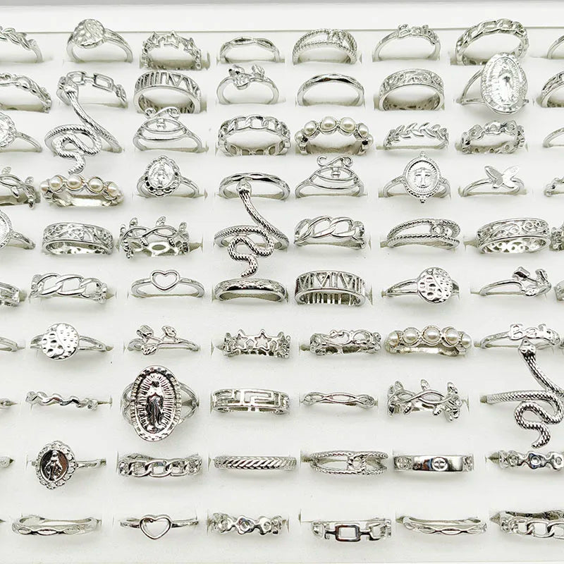 30pcs/Lot Mix Style Pearl Silver Color Finger Rings