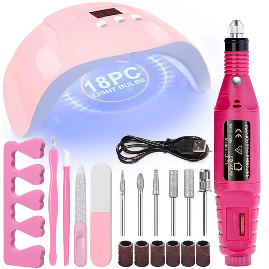 Professional USB Electric Nail Drill Polish File Kit with UV LED Nail Lamp Gel Manicure Dryer Lamp Acrylic Starter Set