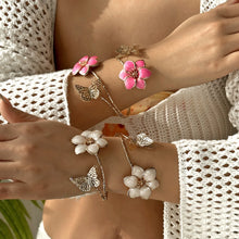 Enamel Flower Open Cuff Bracelet – Adjustable Gold-Plated Charm Bangle