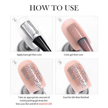 metallic gel polish – silver mirror effect line art French nails