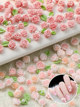 rose nail charms – 50pcs 3D pearl resin flower luxury nail art decorations