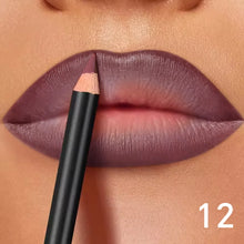 Waterproof matte lip liner paired with lipstick for a complete lip look.