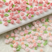 rose nail charms – 50pcs 3D pearl resin flower luxury nail art decorations