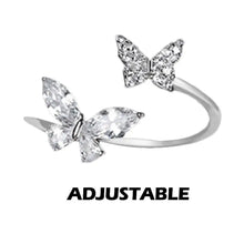 Double Butterfly Adjustable Silver Ring