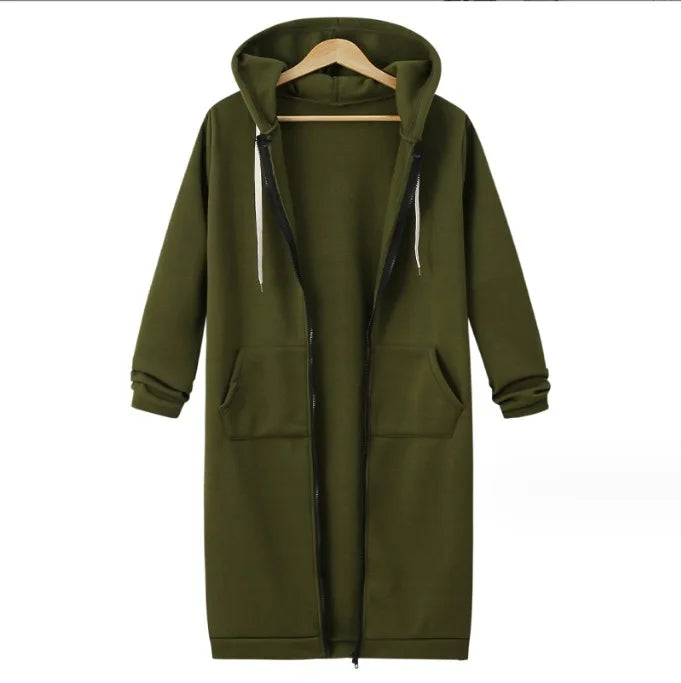 Autumn Winter Long Sleeve Mid-Length Sweatshirt Fleece Jacket