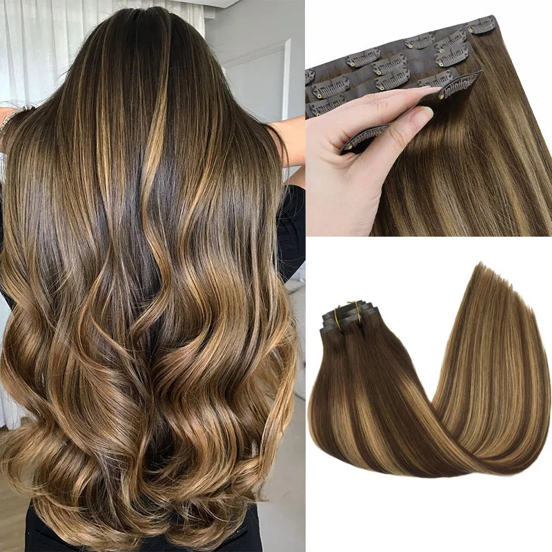 Clip Up Hair Extensions Human Hair Invisible Balayage Ombre Blonde Color Skin Weft Remy Hair Extensions 150G With Clip