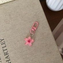 Flower keychain resin pendant attached to car keys styling shot.