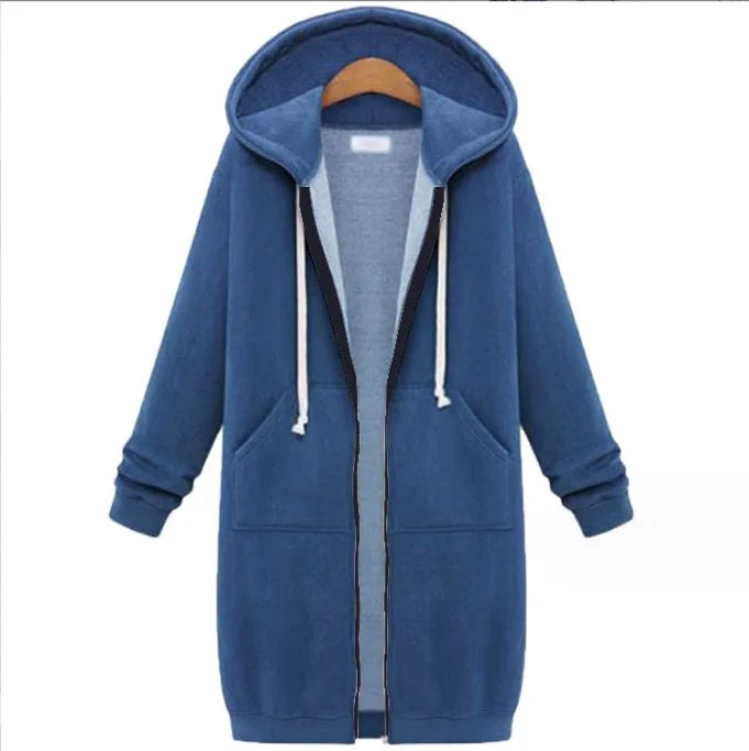 Autumn Winter Long Sleeve Mid-Length Sweatshirt Fleece Jacket