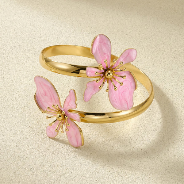 Romantic Pink Enamel Flower Bracelets