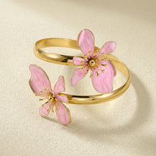 Pink enamel flower bracelet romantic floral jewellery for women.