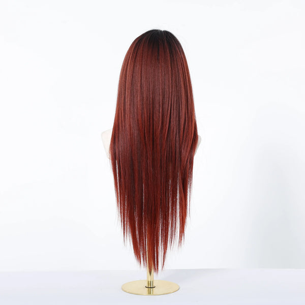 Ombre layered synthetic wig front view showing natural wave movement.