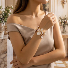 Elegant Enamel Butterfly Flower Chunky Cuff Bracelet