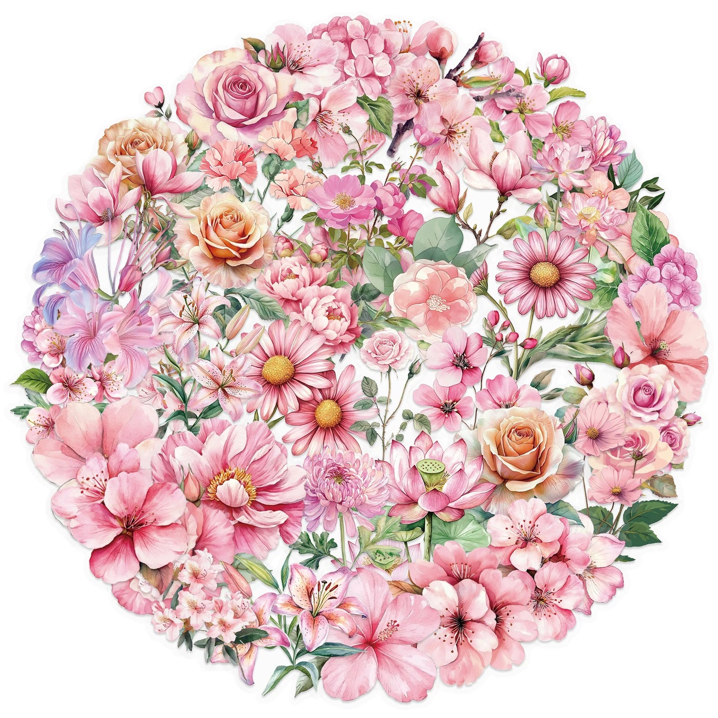50pcs Pink Floral Stickers Flower