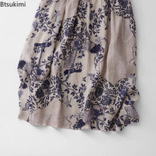 Summer Dresses Retro Casual Loose Print V Neck Long Dress
