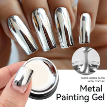 metallic gel polish – silver mirror effect line art French nails