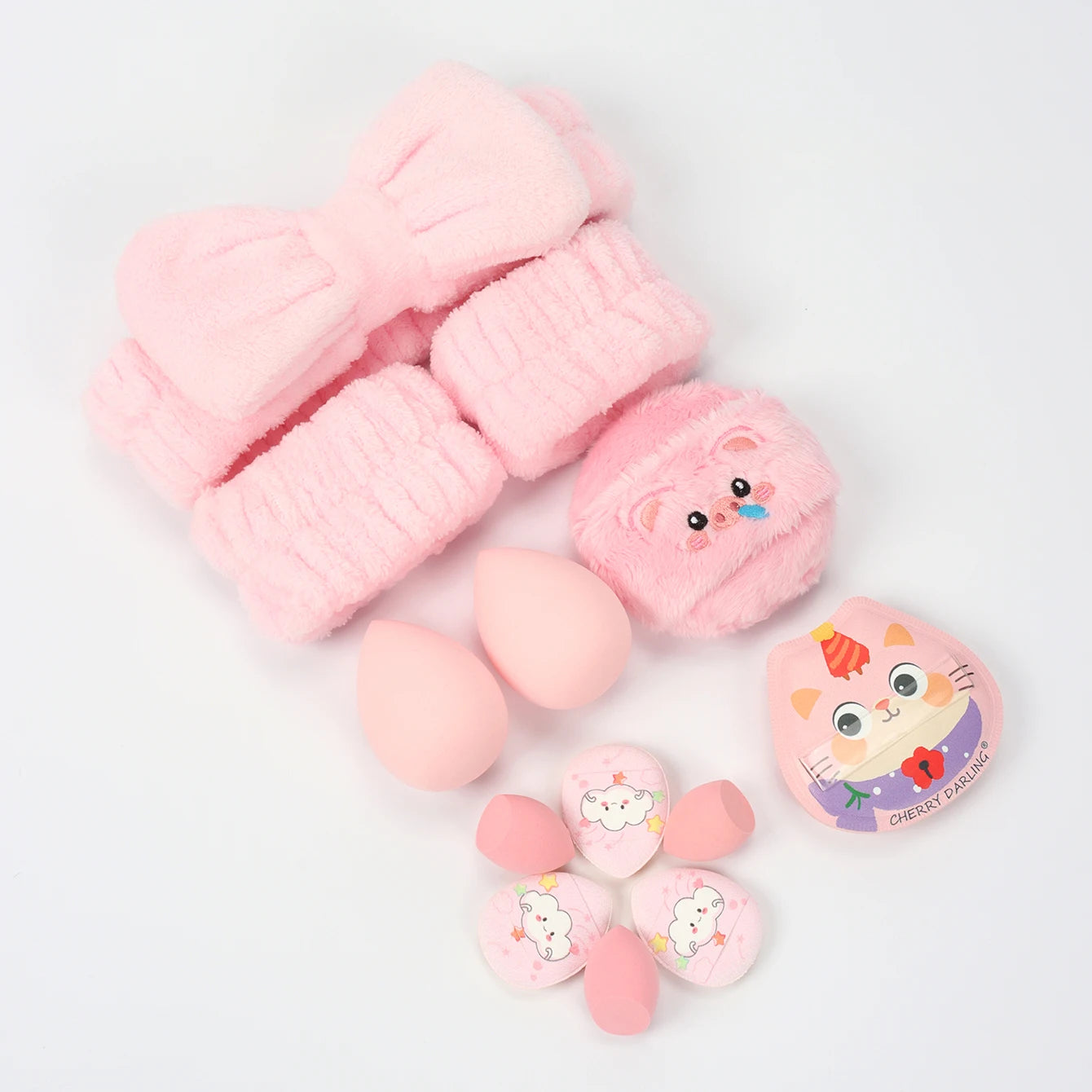 Embroidered Powder Puff Headband 13-Piece Set, Suitable for Applying and Setting Makeup, Suitable for All Skin Types