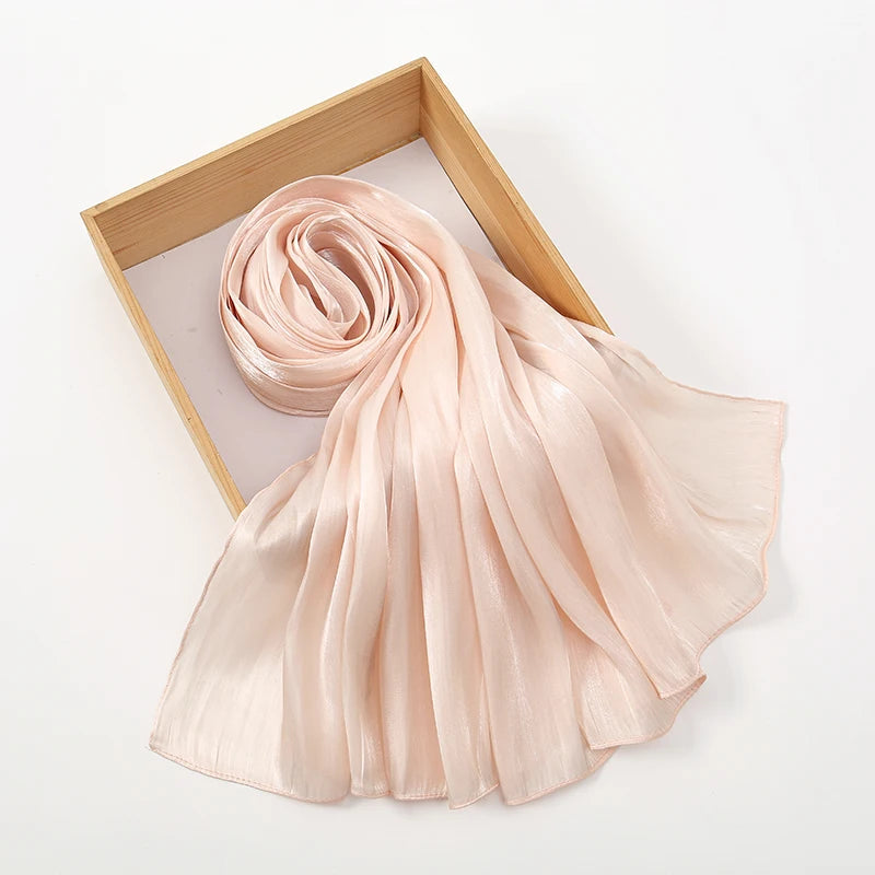 Newest Plain Shimmer Hijab Silk Wrinkle Scarf Muslim.