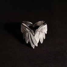 Angel wings ring adjustable open band retro gothic punk style.