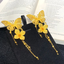 Luxury 24K 9999 Pure Gold real gold Women's Silk Butterfly Flower Tassel Earrings