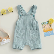 Baby dungarees in cotton linen with button straps