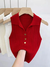 Summer Turn Down Collar Gold Button Slim Knitted Sweater