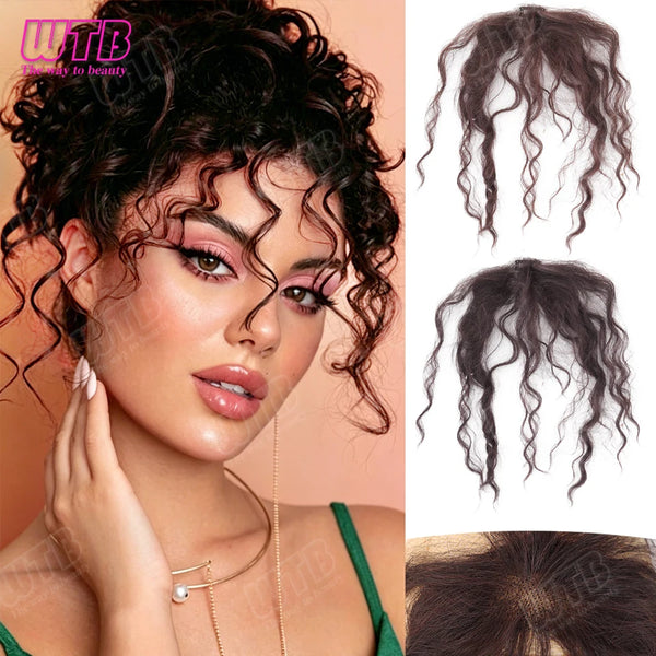 Crochet bangs wig with wool curl texture and BB clip attachment.