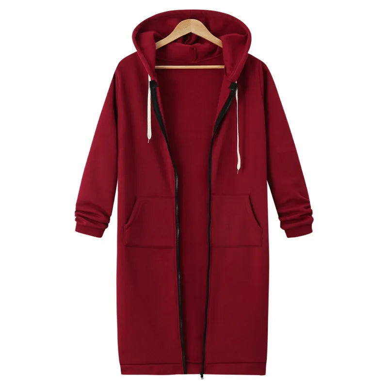 Autumn Winter Long Sleeve Mid-Length Sweatshirt Fleece Jacket