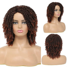 Afro curly braided wig for black women in natural protective style.