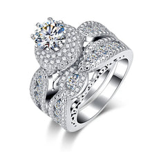 Crystal White Round Stone Engagement Ring Set Cute Yellow Gold