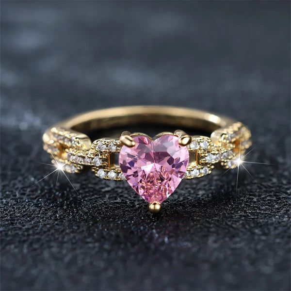 Pink diamond heart ring with sparkling heart-shaped stone