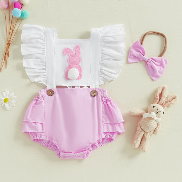 Baby easter romper worn by a baby girl