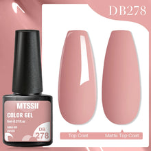 MTSSII color gel polish with a pink nail and black bottle on a white background