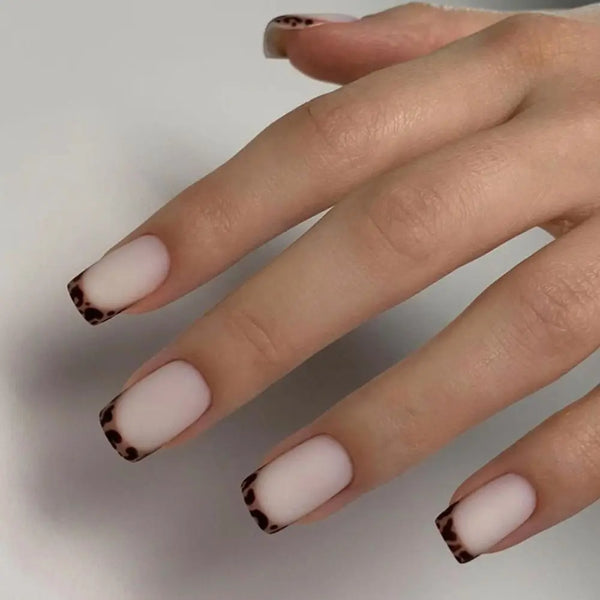 press on nails – 24pcs long square French leopard false nails