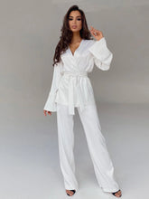 Women's satin pajama set with robe and trousers