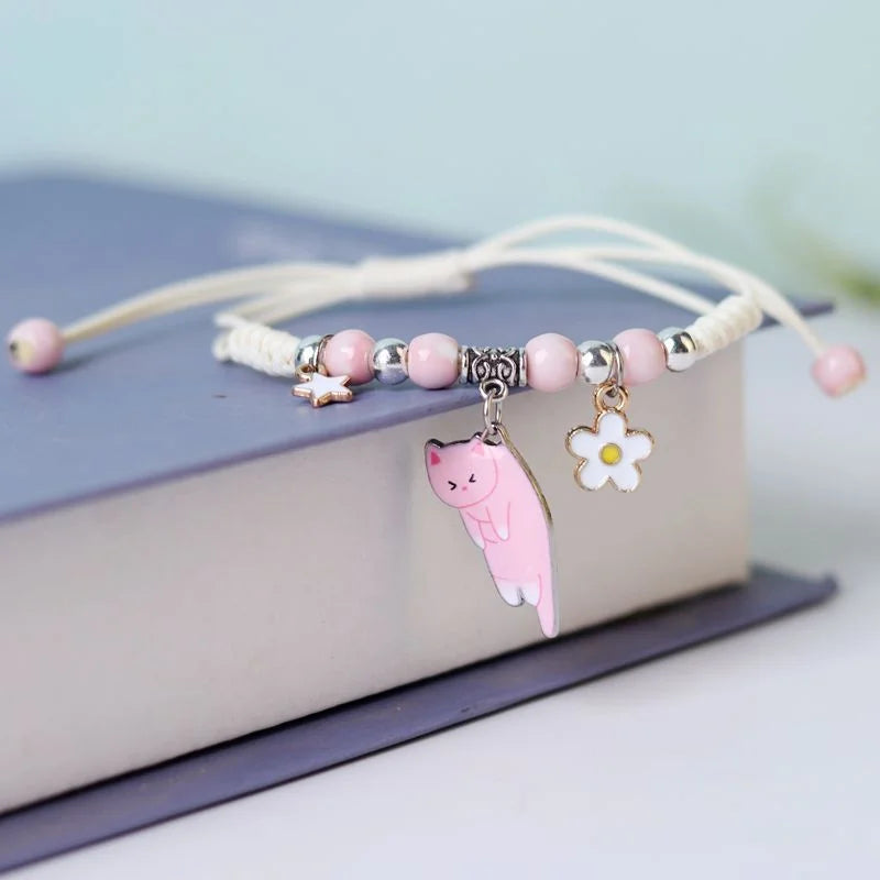 Cartoon Enamel Animal Cat Flower Bracelet