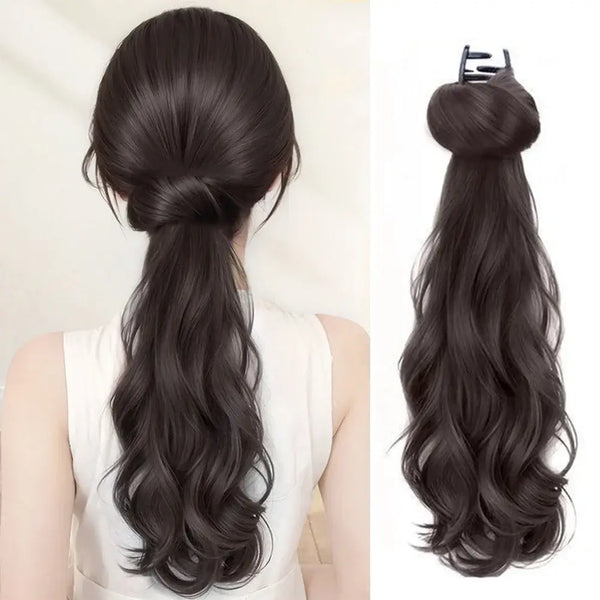 Synthetic ponytail wig clip-in style for instant volume and length.