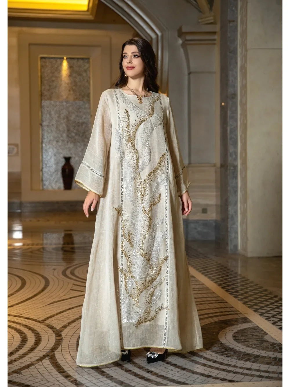 Eid Muslim Party Dress Abaya Jalabiya Evening Long Dresses Sequins Morocco Abayas Kaftan Islam Vestidos Arab Long Robe