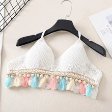 Fashion Sleeveless Female Crochet Camisole V Neck Short Bohemian Style Vest Hot Tops Tassel Knitting Crop Tops Beachwear