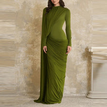 pleated maxi dress vintage solid slim fit style for women