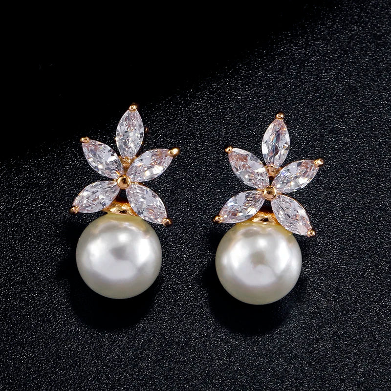 Pearl Flower Stud Earrings