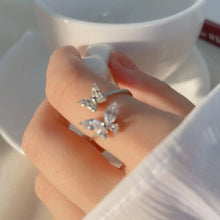 Double Butterfly Adjustable Silver Ring