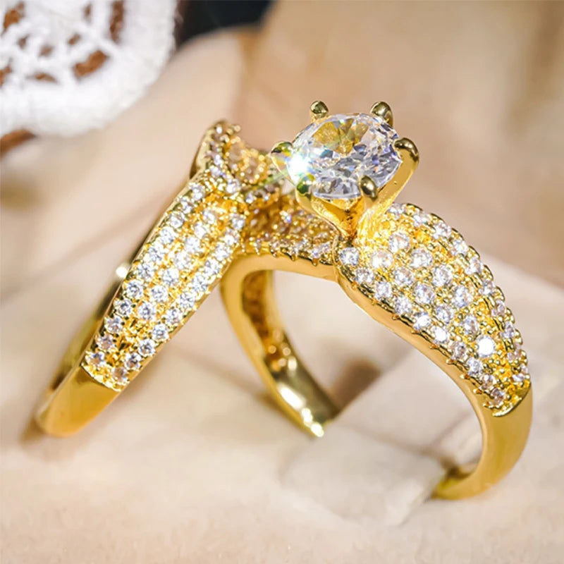 Huitan Gold Color Rings Set