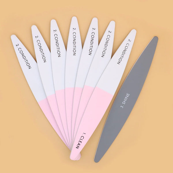 Nail buffer file set showing 600, 1200 and 3000 grit options.