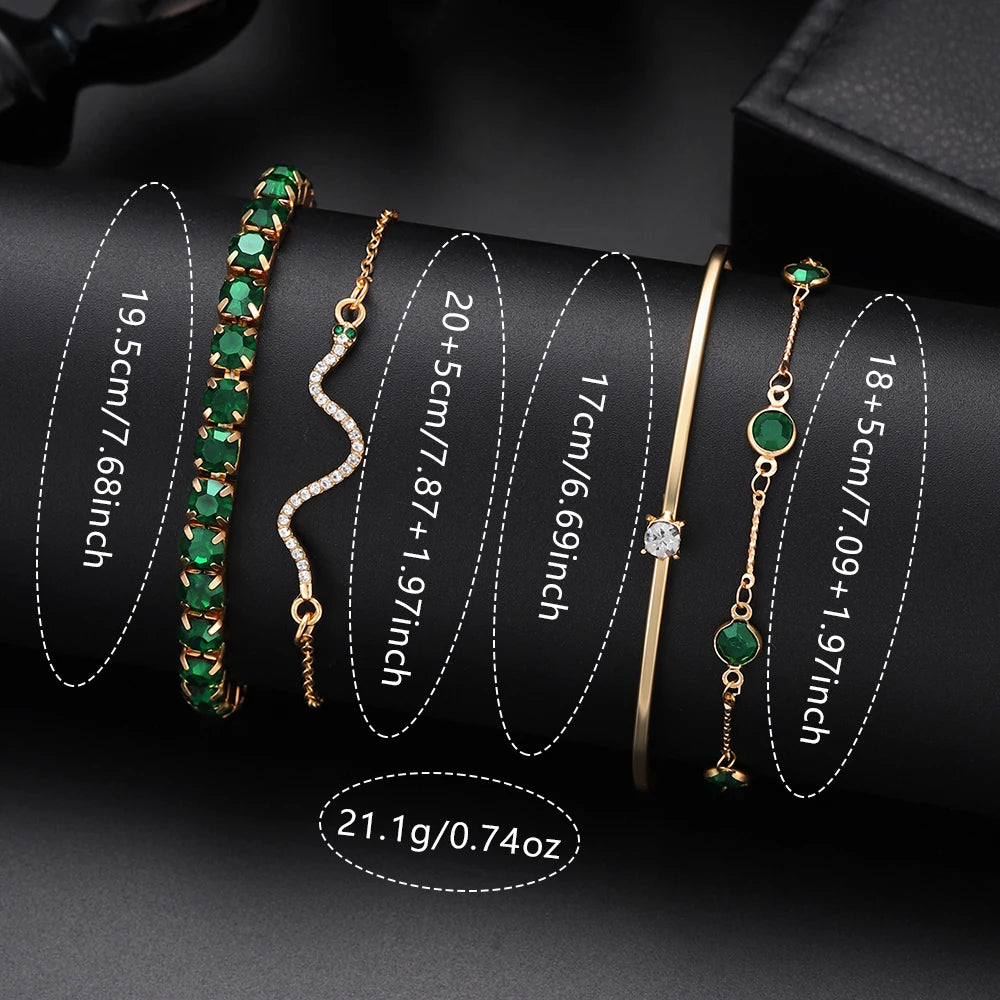 9PCS Green Women's Watch Bracelet Necklace Earrings Set Holiday Gift